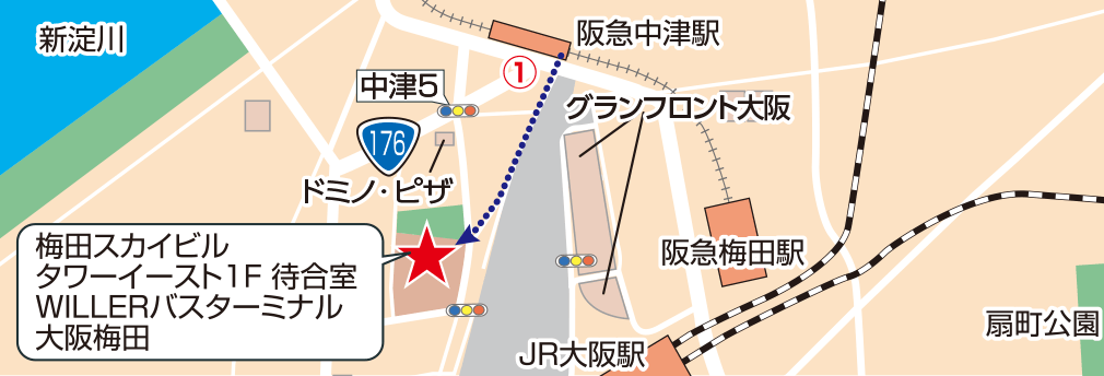 阪急中津駅からの徒歩ルート