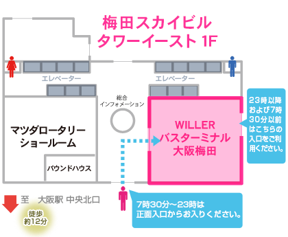 WILLERバスターミナル大阪梅田の入口