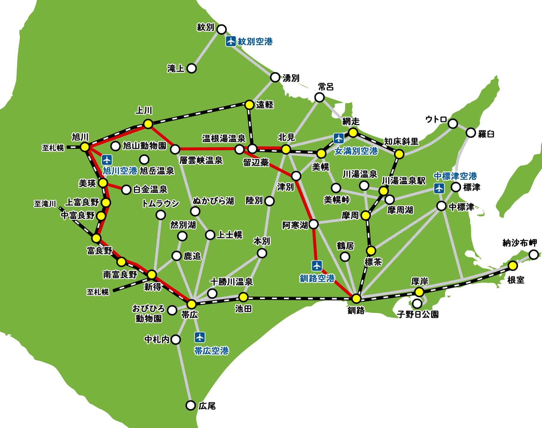 旭川行きのバス路線マップ