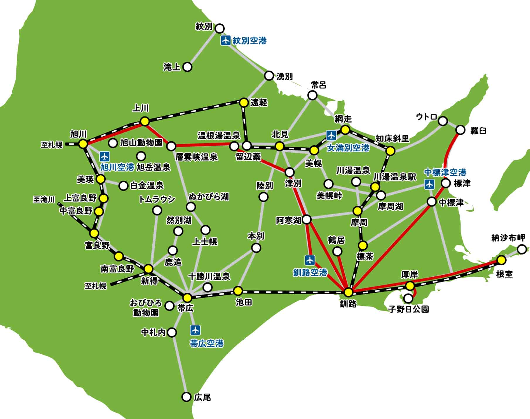 釧路行きのバス路線マップ
