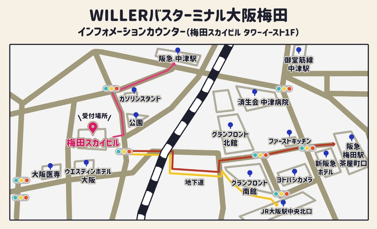 WILLERバスターミナル大阪梅田地図