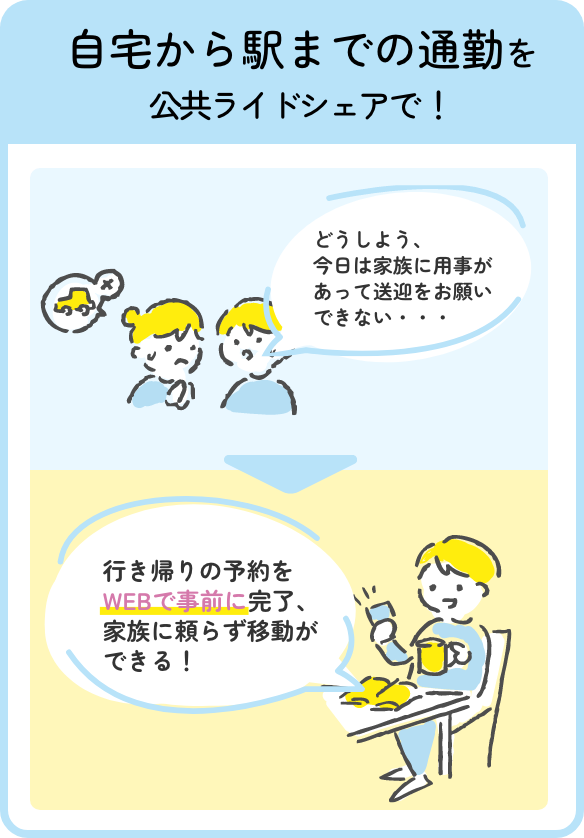 自宅から駅までの通勤を公共ライドシェアで！