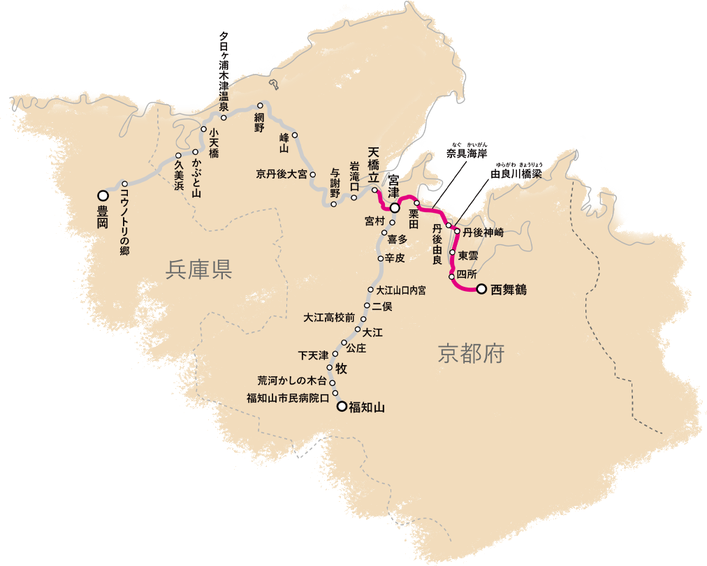 天橋立～西舞鶴の路線マップ